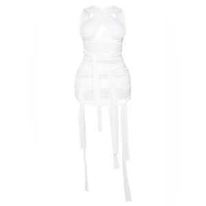 White Mesh Tie Dress